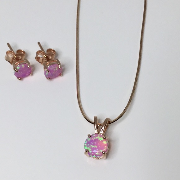 Rose GP Pink Opal Earring/Necklace Set - Picture 14 of 16